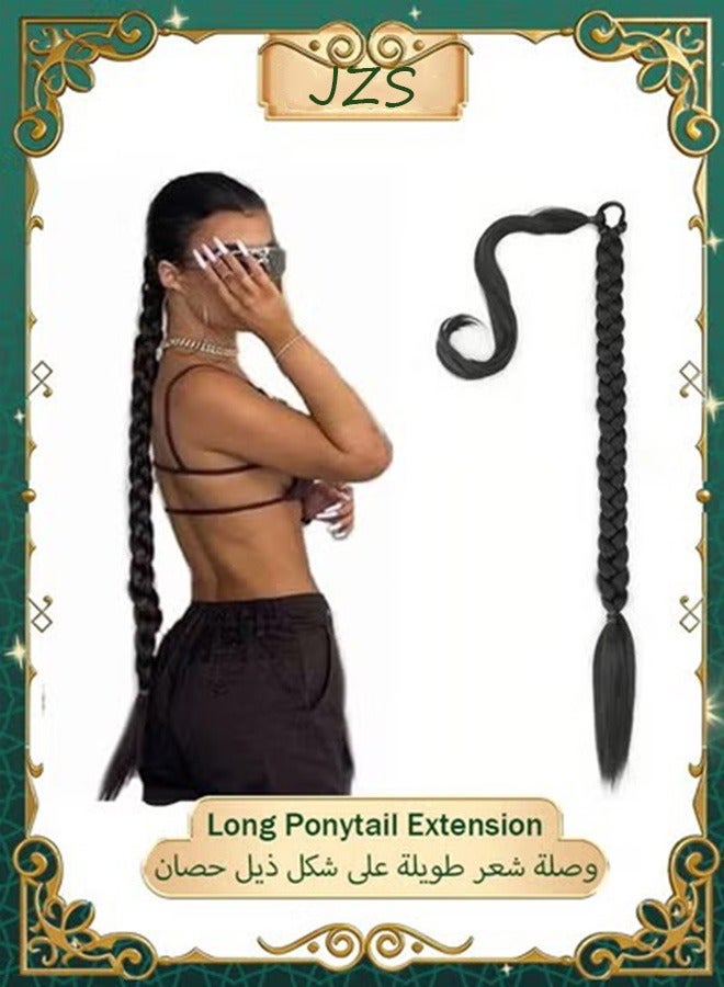 جيه زد اس وصلة شعر طويلة مضفرة من JZS مع ربطة شعر - وصلات شعر مستقيمة ملفوفة، قطعة شعر صناعية ناعمة طبيعية للنساء - Image 1
